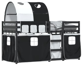 Beliche com cortinas 90x200 cm pinho maciço branco e preto
