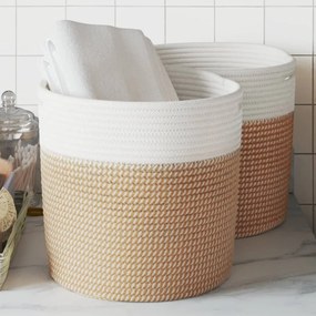 vidaXL Cestos de arrumação 2 pcs Ø28x28 cm algodão castanho e branco