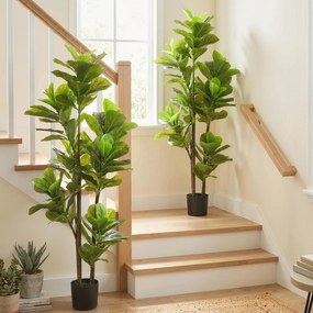 Conjunto de 2 plantas artificiais de interior com 150 cm, planta artificial de figueira-lira com vaso de cimento, verde