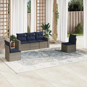 vidaXL 5 pcs conjunto sofás p/ jardim c/ almofadões vime PE cinzento