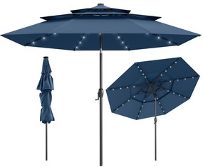 Guarda-sol solar de 10 pés com 32 luzes LED, parte superior ventilada de 3 camadas, cor cinza-claro