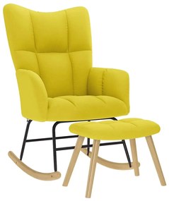 Cadeira de baloiço com banco p/ pés tecido amarelo-claro