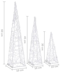 Conj. cones decorativos c/ LEDs branco frio acrílico 30/45/60cm