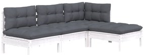 4 pcs conjunto lounge de jardim c/ almofadões pinho branco