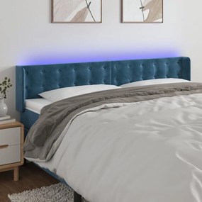 Cabeceira cama c/ luzes LED veludo 163x16x78/88 cm azul-escuro