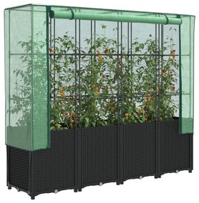 vidaXL Canteiro elevado com cobertura para estufa, estilo rattan, 160x40x153 cm