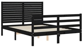 Estrutura de cama com cabeceira 120x200cm madeira maciçao preto