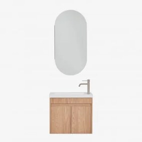 Conjunto De Móvel De Casa De Banho Suspenso Em Madeira Com Lavatório Integrado Narek Castanho Fresno & Ovalado Com Armazenamento 45x90 Cm - Sklum