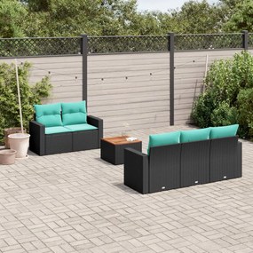 vidaXL 6 pcs conjunto de sofás p/ jardim c/ almofadões vime PE preto