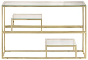 Mesa consola aço inoxidável e vidro temperado dourado