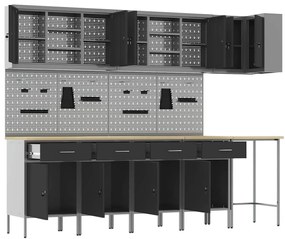 Conjunto de Armário e Painel de Ferramentas com 12 Peças vidaXL Preto