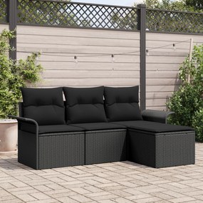 Conjunto de Sofás de Jardim vidaXL 4 Peças com Almofadas Preto Vime Poliéster