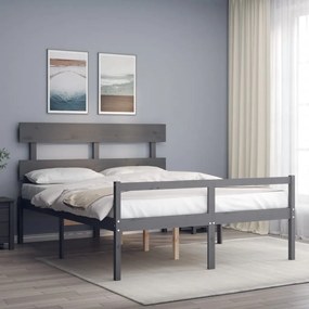 vidaXL Cama para idosos king size com cabeceira madeira maciça cinza