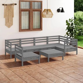 vidaXL 7 pcs conjunto lounge de jardim pinho maciço cinzento