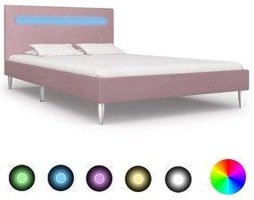 vidaXL Estrutura de cama com LED 120x200 cm tecido cor-de-rosa