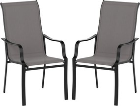 Conjunto de 2 cadeiras de jardim com encosto alto e apoios de braços com capacidade para até 150 kg 73 x 56 x 101 cm cinza