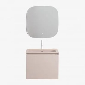 Conjunto De Móvel De Casa De Banho Suspenso Em Madeira Com Lavatório Integrado Macrae Crema Linho & Quadrado Led E Anti-embaciamento 75x75 Cm - Sklum