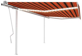 Toldo retrátil manual com luzes LED 4,5x3,5m laranja e castanho