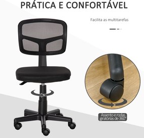 Cadeira de Escritório Operativa Giratória 360° com Altura Ajustável Suporte Lombar 43x48x77,5-89,5cm Preto