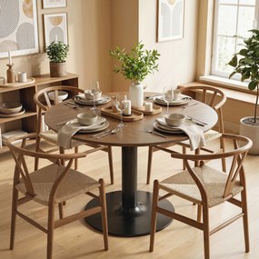 Mesa de Jantar Redonda, 110 x 110 x 78 cm (CADEIRAS NÃO INCLUIDAS) , Base Central em Aço, Castanho