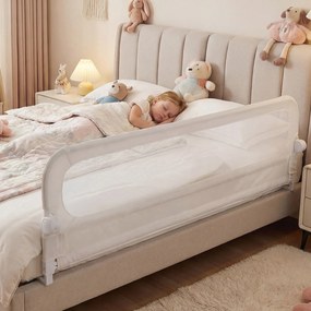 Conjunto 2 Barreiras segurança bebés dobrável para cama 178 / 198 x 36 x 60 cm com altura ajustável, capa removível em tecido Oxford, base em U e corr