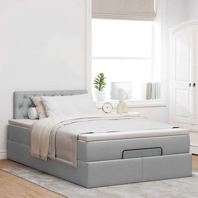 Cama otomana com colchão 120x190 cm tecido cinzento claro