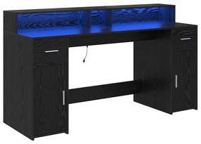 Escrivaninha Carvalho Preto 160x55x91 cm Madeira Engenheirada