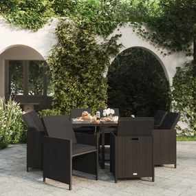 vidaXL 9 pcs conjunto de jantar p/ jardim c/ almofadões vime PE preto