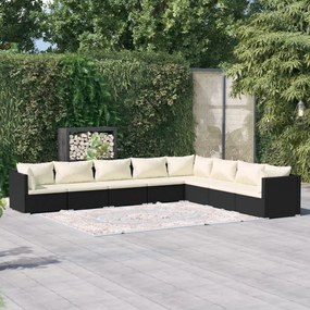 vidaXL 8 pcs conjunto lounge de jardim c/ almofadões vime PE preto