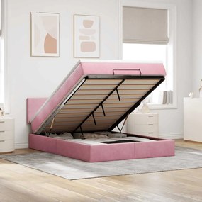 vidaXL Estrutura de cama otomana com colchão 140x200 cm veludo rosa