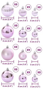 Enfeites de Natal 100 pcs Ø3/4/6 cm rosa