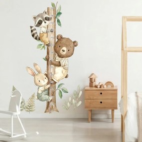Medidor infantil de parede - Animais da floresta numa árvore
