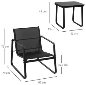 Conjunto de 2 Cadeiras e 1 Mesa de Apoio - Preto - Design Moderno
