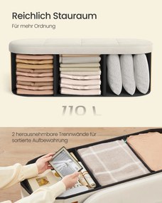 Banco com espaço de arrumação 38 x 110 x 38 cm com um assento confortável e organização Branco creme