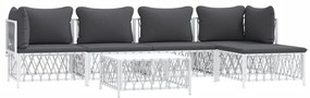 6 pcs conjunto lounge de jardim com almofadões aço branco