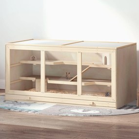 Gaiola para hamsters e gerbil, 2 níveis, teto abrível, janelas, casinha e 2 escadas, 115 x 57 x 55 cm, efeito de madeira natural