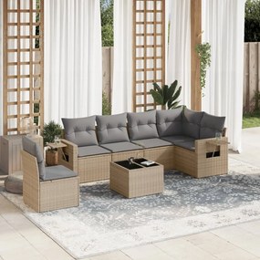 7 pcs conjunto de sofás p/ jardim com almofadões vime PE bege