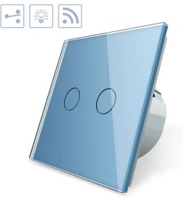 Interruptor Comutador tátil 2 botões + função controlo remoto, Painel frente azul vidro temperado