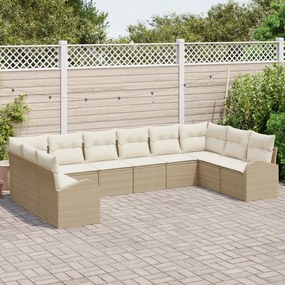 Conjunto de Sofá de Jardim vidaXL com Almofadas Bege Poly Rattan 10 Pe