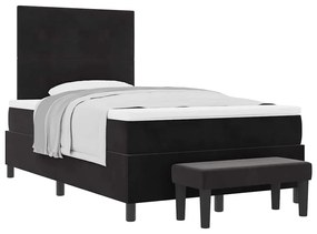 Cama Box com Colchão e Banco Preto 120x200 cm Veludo