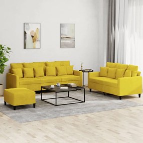 3 pcs conjunto de sofás com almofadões veludo amarelo