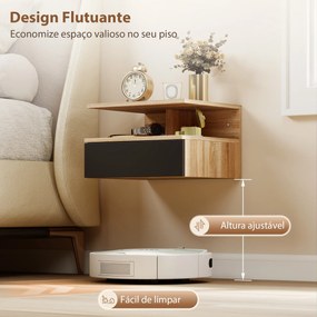 Conjunto de 2 Mesas de Cabeceira Suspensas com Gaveta Montadas na Parede 35x32x22,5 cm Carvalho e Preto