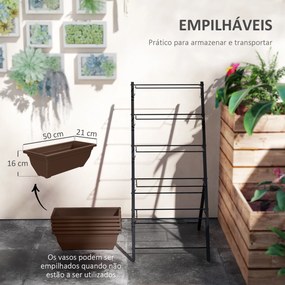 Suporte para Plantas de 5 Níveis com 5 Vasos Orifícios de Drenagem para Interior e Exterior 55x63x120 cm Preto