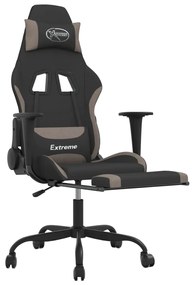 Cadeira de gaming c/ apoio pés tecido preto/cinza-acastanhado