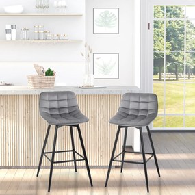 Conjunto de 2 Bancos de Bar com Encosto e Apoio para os Pés Bancos Altos Acolchoados de Estilo Nórdico 45x47x88 cm Cinza