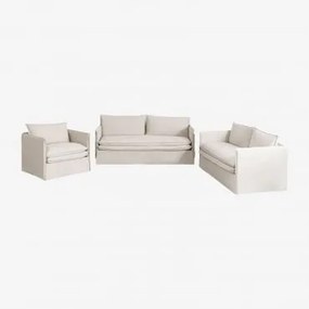 Conjunto De Sala Com Sofá De 2 Lugares, Sofá De 3 Lugares E Poltrona Em Linho E Algodão Grace Tecido Beige - Sklum