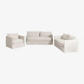 Conjunto De Sala De Estar Com Sofá De 2 Lugares, Sofá De 3 Lugares E Poltrona Em Linho E Algodão Grace Tecido Beige - Sklum