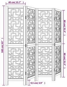 Biombo c/ 4 painéis madeira de paulownia maciça castanho
