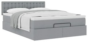 Cama otomana com colchão 140x190 cm tecido cinzento claro