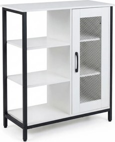 Aparador de Cozinha com Porta de Rede, 70 x 30 x 81 cm, Prateleiras Ajustáveis, Branco